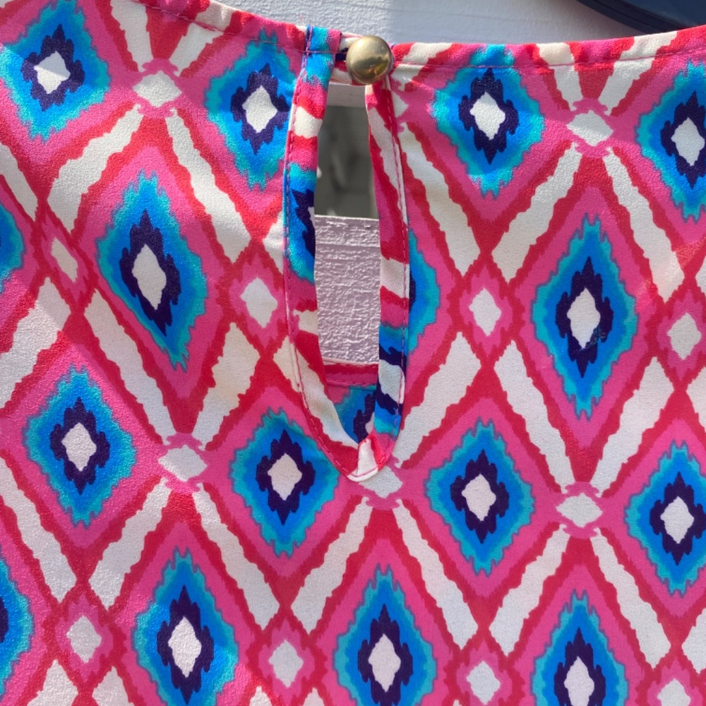 Peach Love California tunic top pink blue diamond pattern Small - Picture 14 of 16